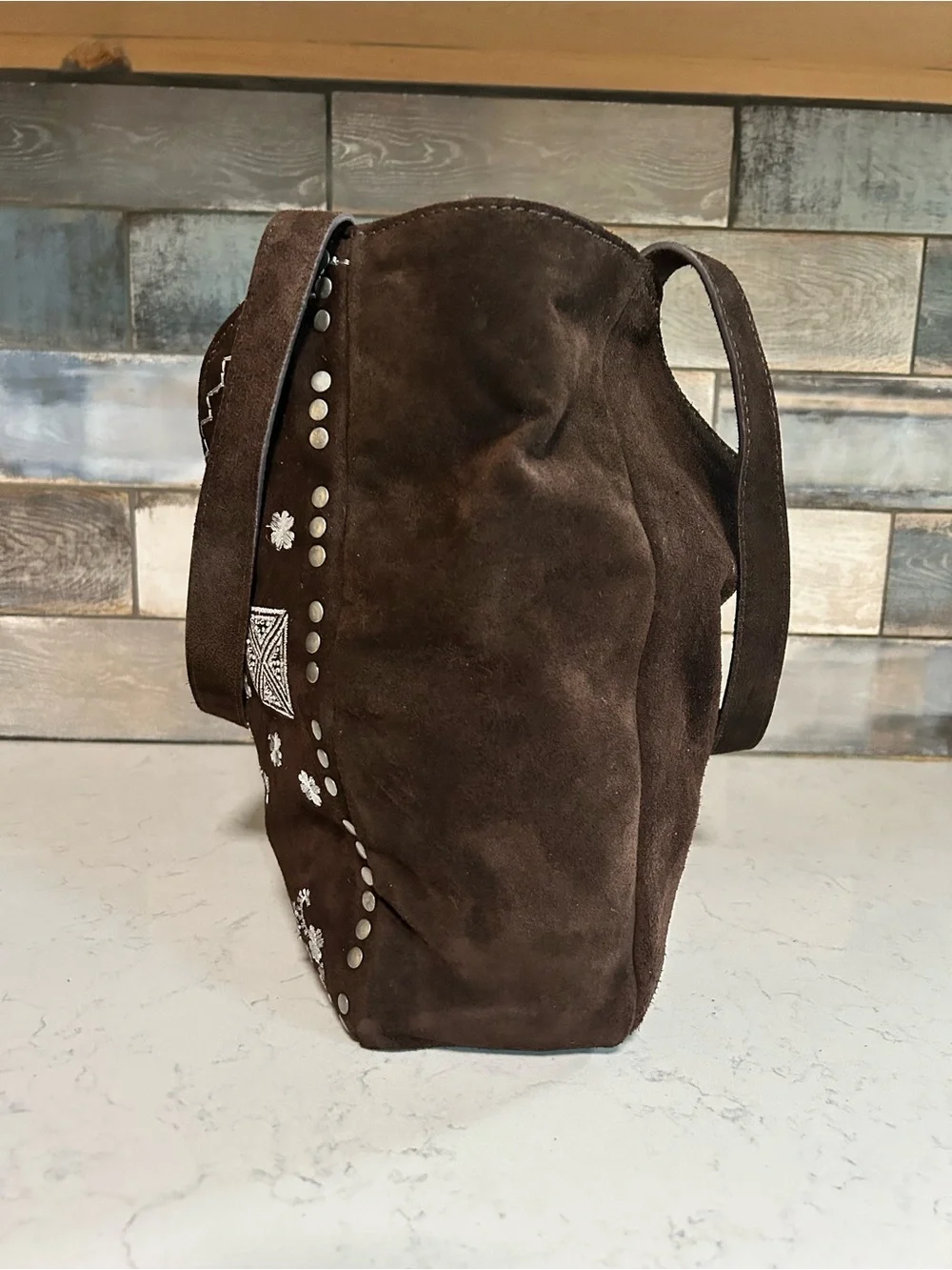 Free People Eden Embroidered Suede Tote + Eden Mini Pouch in Espresso